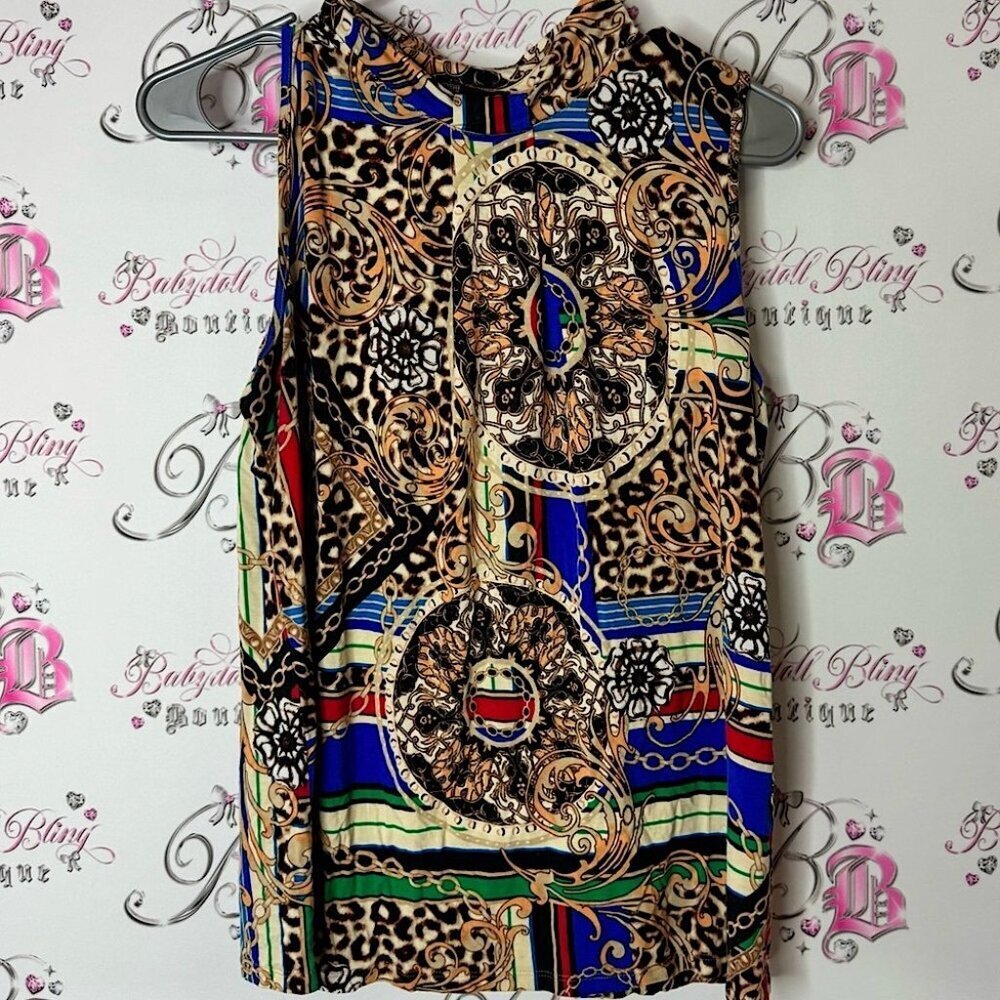 Cable & Gauge Multicolor Patterned Top cheetah leopard chains chain link paisley